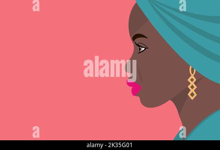 Belle femme noire, visage, visage profil, beauté reine, personnalité Banque D'Images