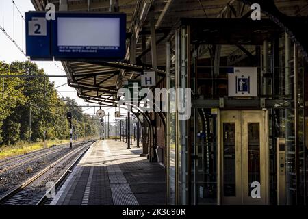 2022-09-25 09:36:27 WEERT - plates-formes vides à la station Weert après un déraillé entre Weert et Haelen. Le train a déraillé dans la nuit du samedi au dimanche avec 250 passagers à bord. Beaucoup de passagers étaient des jeunes qui avaient visité la foire de Weert. ANP ROB ENGELAR pays-bas sortie - belgique sortie Banque D'Images