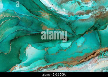 Arrière-plan de peinture abstrait, œuvre d'art créative dans une couleur turquoise. Banque D'Images