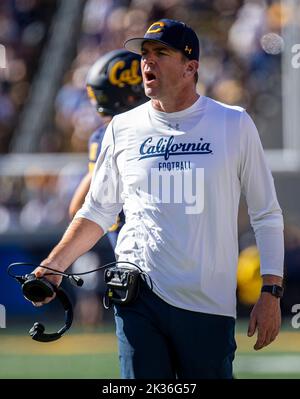 24 septembre 2022 Berkeley CA, États-Unis l'entraîneur-chef de Californie Justin Wilcox sur la touche pendant le match de football NCAA entre les Wildcats d'Arizona et les ours d'or de Californie. La Californie a battu l'Arizona 49-31at California Memorial Stadium. Thurman James/CSM Banque D'Images