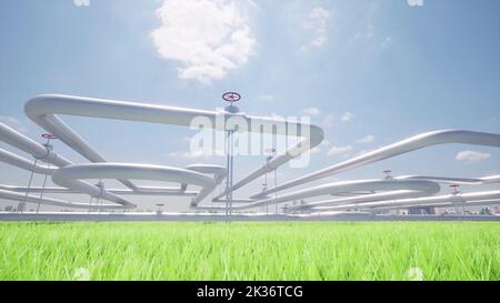 Renouvelable Eco tubes métalliques nature paysage énergie verte H2 tubes 3D rendu Banque D'Images