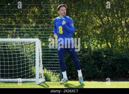 Jack Grealish, en Angleterre, lors d'une séance d'entraînement au terrain d'entraînement Tottenham Hotspur, à Enfield. Date de la photo: Dimanche 25 septembre 2022. Banque D'Images