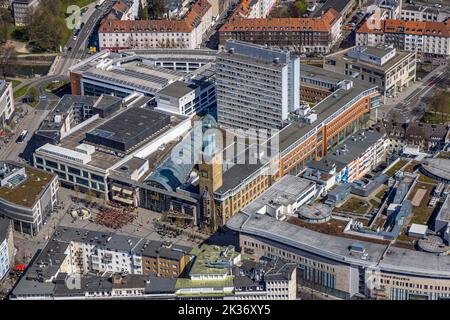 Vue aérienne, galerie marchande Volme, tour de la vieille mairie, centre-ville, Hagen, région de la Ruhr, Rhénanie-du-Nord-Westphalie, Allemagne, DE, Centre commercial, sh Banque D'Images