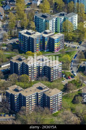 Vue aérienne, maison de haute élévation entre Humperdinckstraße et Auf dem Bauloh, Hohenlimburg, Hagen, région de la Ruhr, Rhénanie-du-Nord-Westphalie, Allemagne, D. Banque D'Images