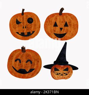 Ensemble d'aquarelles de citrouille d'Halloween. Banque D'Images