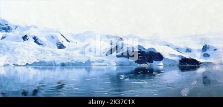 Vue sur la mer froide, le continent gelé, vue panoramique Banque D'Images