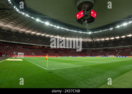 VARSOVIE, POLOGNE - 22 SEPTEMBRE 2022: UEFA Nations League division A group 4 match Pologne contre pays-Bas 0:2. Vue aérienne du stade national Banque D'Images