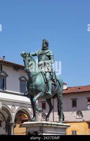 Détail du monument équestre du Grand-Duc Ferdinando i de'Medici sur la Piazza Santissima Annunziata, Florence. Banque D'Images