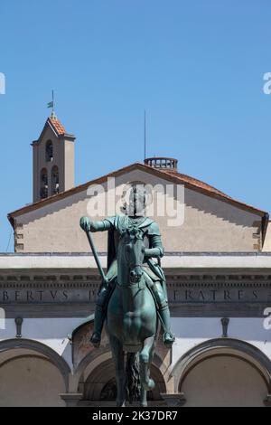 Détail du monument équestre du Grand-Duc Ferdinando i de'Medici sur la Piazza Santissima Annunziata, Florence. Banque D'Images