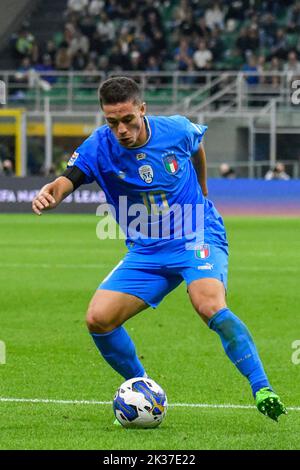 Giacomo Raspadori d'Italie pendant l'Italie contre l'Angleterre, football UEFA Nations League match à Milan, Italie, 23 septembre 2022 Banque D'Images