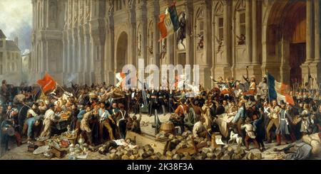 Philippoteaux - Lamartine, devant l'Hôtel de ville de Paris, rejette le drapeau rouge en 1848 Banque D'Images