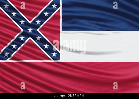 Gros plan de la vague du drapeau de l'état du Mississippi, arrière-plan du drapeau du Mississippi Banque D'Images