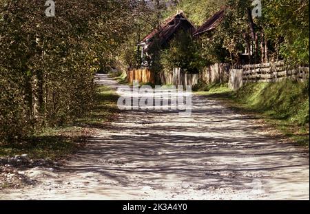 Pittoresque ruelle de campagne dans le comté d'Alba, Roumanie, environ 1999. Banque D'Images