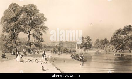 St James's Park, Buckingham Palace, Londres, Angleterre, après Thomas Shotter Boys, 1842 Banque D'Images