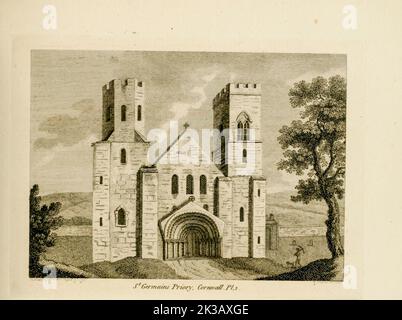 ST. Le Prieuré DE GERMAIN, Cornouailles le Prieuré de St German est une grande église normande dans le village de St Allemands dans le sud-est de Cornwall, Angleterre, Royaume-Uni. Du livre ' supplément aux antiquités de l'Angleterre et du pays de Galles ' par Francis Grose, Date de publication 1777 Banque D'Images