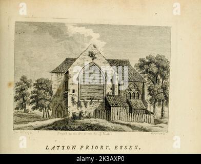 Le Prieuré de Latton, dans l'Essex, était un petit prieuré dans l'Essex, en Angleterre. Son site est à environ 1 km au sud de la périphérie de la ville moderne de Harlow. Le prieuré a été fondé avant 1292 par un ancêtre de Thomas Shaa en tant que communauté de canons augustins réguliers, et a été construit sur un site amarré. L'église a été reconstruite au 14th siècle et, avec le dortoir, le réfectoire et la gamme de cellarer, a formé un carré entourant les cloîtres du livre ' supplément aux antiquités de l'Angleterre et du pays de Galles ' par Francis Grose, date de publication 1777 Banque D'Images