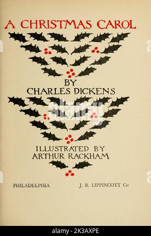 Couverture de livre illustrée par Arthur Rackham du livre ' A Christmas carol ' de Charles Dickens, Date de publication 1915 Editeur Londres : William Heinemann ; Philadelphie : J.B. Lippincott Co Banque D'Images