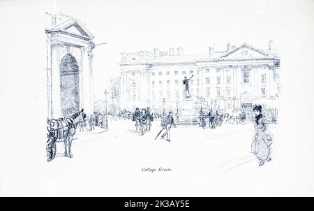 College Green, Dublin illustré par Hugh Thomson dans le livre « les villes célèbres d'Irlande » de Gwynn, Stephen Lucius, éditeur: Editeur: Dublin, Maunsel & Co., ; New York, la Macmillan Co 1915 Banque D'Images