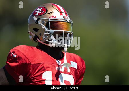 22 septembre 2022 ; Santa Clara, Californie, États-Unis; San Francisco 49ers receveur Deebo Samuel (19 ans) lors de la pratique au SAP performance Center à côté du Levi’s Stadium. (Stan Szeto/image du sport) Banque D'Images