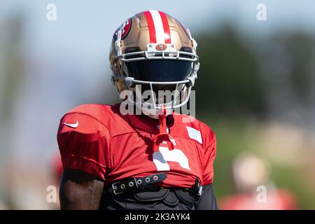 22 septembre 2022 ; Santa Clara, Californie, États-Unis; le récepteur 49ers de San Francisco Danny Gray (6 ans) lors des entraînements au SAP performance Center à côté du Levi’s Stadium. (Stan Szeto/image du sport) Banque D'Images