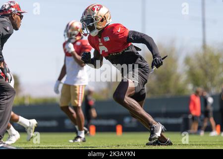 22 septembre 2022 ; Santa Clara, Californie, États-Unis; le récepteur 49ers de San Francisco Danny Gray (6 ans) lors des entraînements au SAP performance Center à côté du Levi’s Stadium. (Stan Szeto/image du sport) Banque D'Images