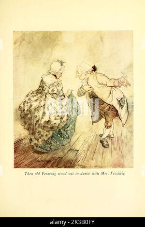 Puis, le vieux Fezziwig se distingue par la danse avec Mme Fezziwig illustrée par Arthur Rackham du livre ' A Christmas carol ' de Charles Dickens, Date de publication 1915 Editeur Londres : William Heinemann ; Philadelphie : J.B. Lippincott Co Banque D'Images