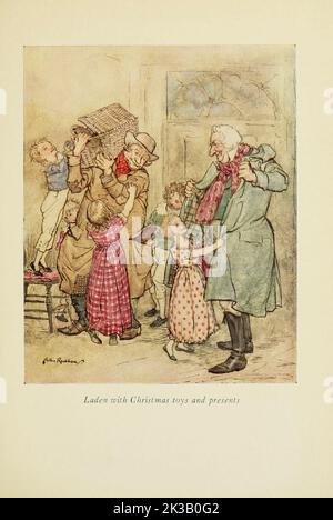 Chargé de jouets et de cadeaux de Noël illustré par Arthur Rackham du livre ' A Christmas carol ' de Charles Dickens, Date de publication 1915 Editeur Londres : William Heinemann ; Philadelphie : J.B. Lippincott Co Banque D'Images