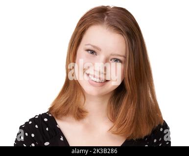 Beauté saine. Portrait studio d'une adolescente confiante isolée sur blanc. Banque D'Images