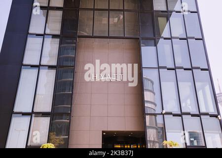 23 juillet 2022, Dusseldorf, Allemagne: Hôtel Hyatt Regency dans un bâtiment moderne et contemporain Banque D'Images