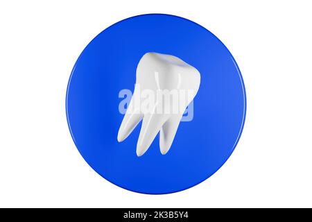 Dents blanchissantes sur podium bleu. Logo de rendu de la clinique dentaire 3D. Banque D'Images