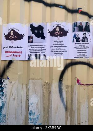 Affiches en soutien à Masha Amini, tuée par la police iranienne, Lyon, France Banque D'Images