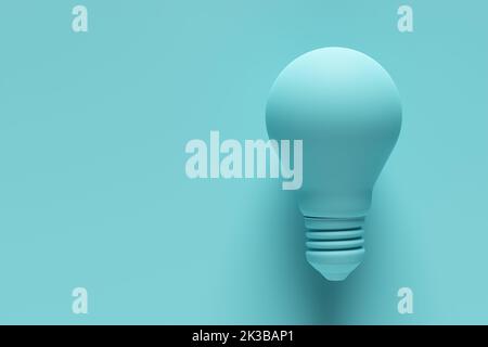 Ampoule bleue sur fond bleu. 3D rendu. Pensée créative, idée, innovation et concept d'inspiration. 3D rendu. Banque D'Images