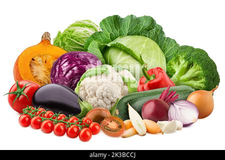 Tas de légumes frais, isolés sur fond blanc, chemin de coupure, pleine profondeur de champ Banque D'Images