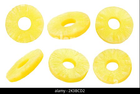 tranche d'ananas, anneau, isolé sur fond blanc, passe de découpe, profondeur de champ totale Banque D'Images