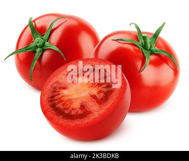 Tomato isolé sur fond blanc, chemin de détourage, pleine profondeur de champ Banque D'Images