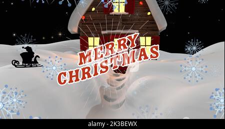 Image de neige tombant sur le joyeux noël texte Banque D'Images