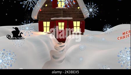 Image de neige tombant sur le joyeux noël texte Banque D'Images