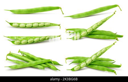 Les haricots vert isolé sur fond blanc, chemin de détourage, pleine profondeur de champ Banque D'Images