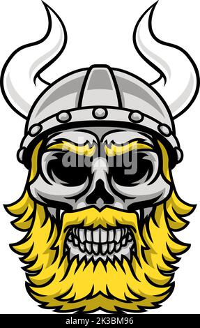 Crâne à barbe Viking Helmet Warrior Illustration de Vecteur