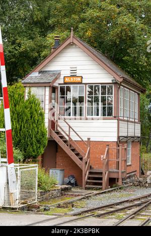 La boîte de signalisation à la gare d'Alston sur le South Tynedale Railway à Alston, Cumbria, Royaume-Uni. Banque D'Images