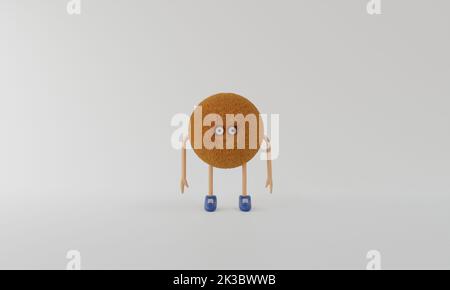 dessin animé monstre de cheveux bruns debout sur fond blanc.3d rendu. Banque D'Images