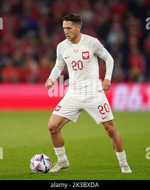 Piotr Zielinski en Pologne lors du match de l'UEFA Nations League Group A au Cardiff City Stadium, au pays de Galles. Date de la photo: Dimanche 25 septembre 2022. Banque D'Images