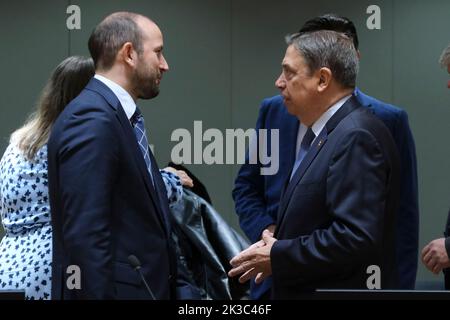 Bruxelles, Belgique. 26th septembre 2022. Le commissaire européen, M. Virginijus SINKEVICIUS, se présente à un Conseil de l'UE pour l'agriculture et la pêche à Bruxelles, en Belgique, sur 26 septembre 2022. Crédit: ALEXANDROS MICHAILIDIS/Alamy Live News Banque D'Images