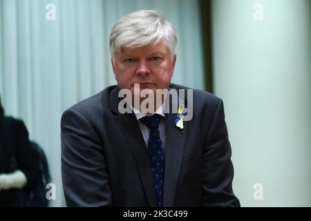 Bruxelles, Belgique. 26th septembre 2022. Kestutis NAVICKAS, ministre lituanien de l'agriculture, vient assister à un Conseil européen de l'agriculture et de la pêche à Bruxelles (Belgique) sur 26 septembre 2022. Crédit: ALEXANDROS MICHAILIDIS/Alamy Live News Banque D'Images