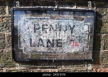 Panneau de rue Penny Lane à Liverpool, Royaume-Uni Banque D'Images