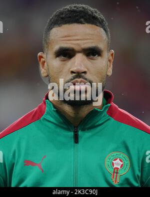 Youseff en-Nesyri, du Maroc, lors du match international entre le Maroc et le Chili, a joué au stade RCDE sur 23 septembre 2022 à Barcelone, en Espagne. (Photo de Bagu Blanco / PRESSIN) Banque D'Images