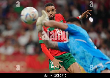 Youseff en-Nesyri, du Maroc, lors du match international entre le Maroc et le Chili, a joué au stade RCDE sur 23 septembre 2022 à Barcelone, en Espagne. (Photo de Bagu Blanco / PRESSIN) Banque D'Images