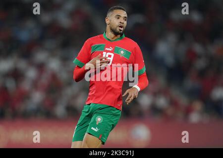 Youseff en-Nesyri, du Maroc, lors du match international entre le Maroc et le Chili, a joué au stade RCDE sur 23 septembre 2022 à Barcelone, en Espagne. (Photo de Bagu Blanco / PRESSIN) Banque D'Images