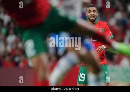 Youseff en-Nesyri, du Maroc, lors du match international entre le Maroc et le Chili, a joué au stade RCDE sur 23 septembre 2022 à Barcelone, en Espagne. (Photo de Bagu Blanco / PRESSIN) Banque D'Images