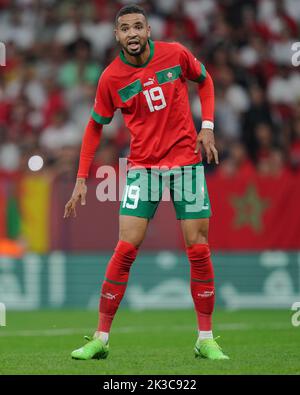 Youseff en-Nesyri, du Maroc, lors du match international entre le Maroc et le Chili, a joué au stade RCDE sur 23 septembre 2022 à Barcelone, en Espagne. (Photo de Bagu Blanco / PRESSIN) Banque D'Images